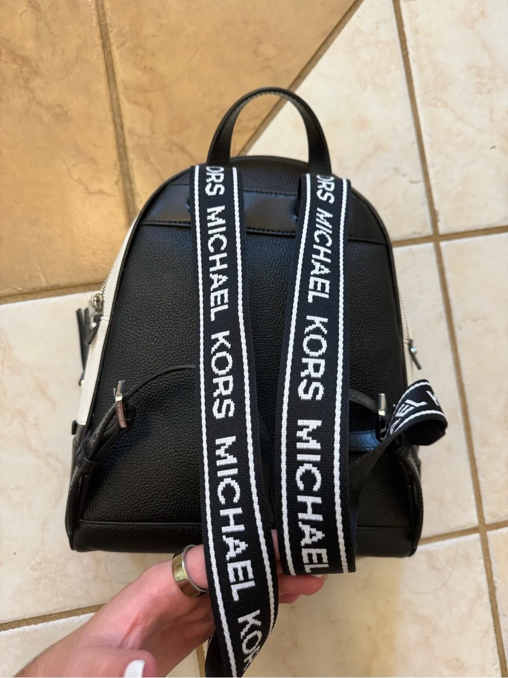 MICHAEL KORS Black & White Logo Backpack